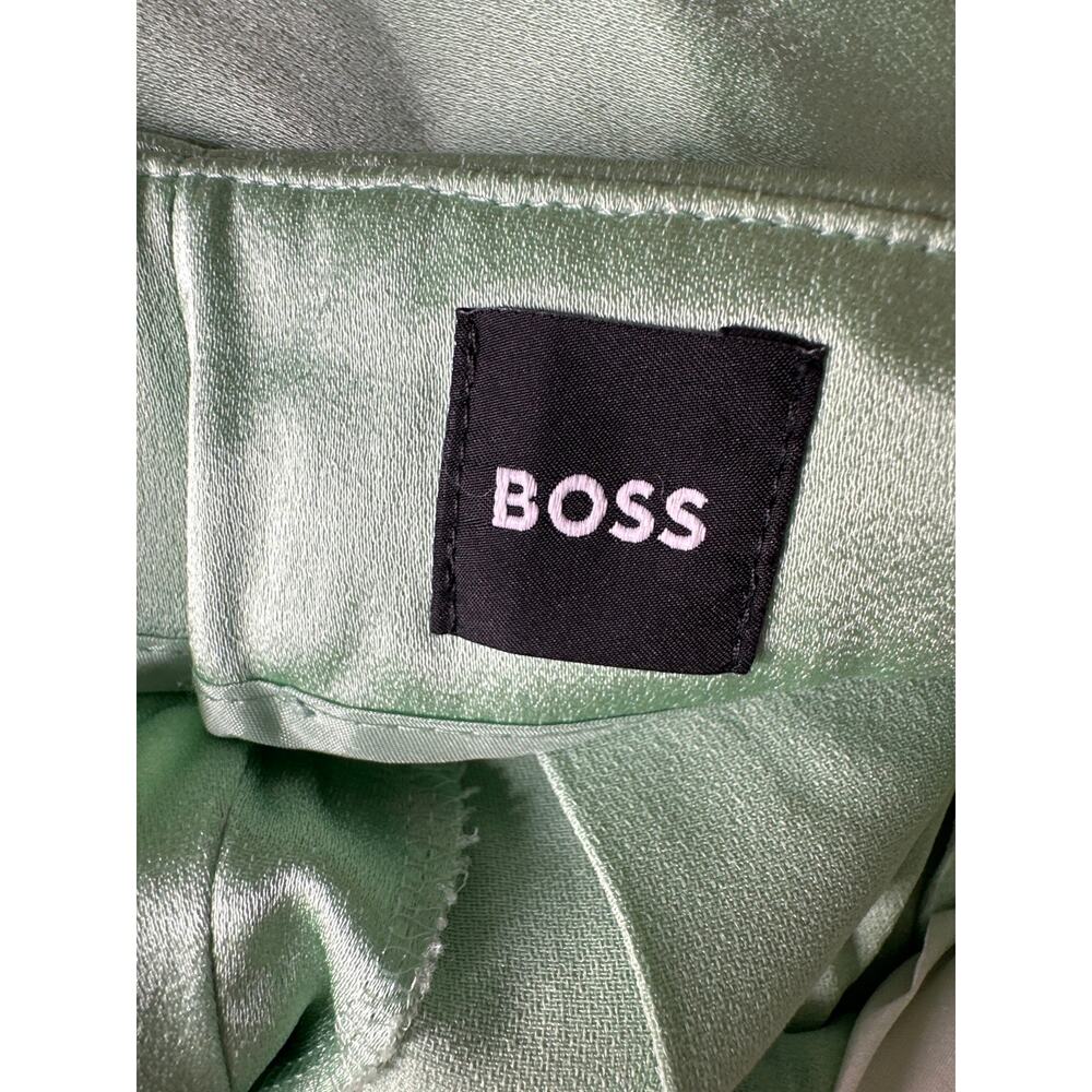 Boss Tetosta Trousers Relaxed Tailored Fit Pleated Wide Leg Pants Satin Green 10 - Picture 6 of 11